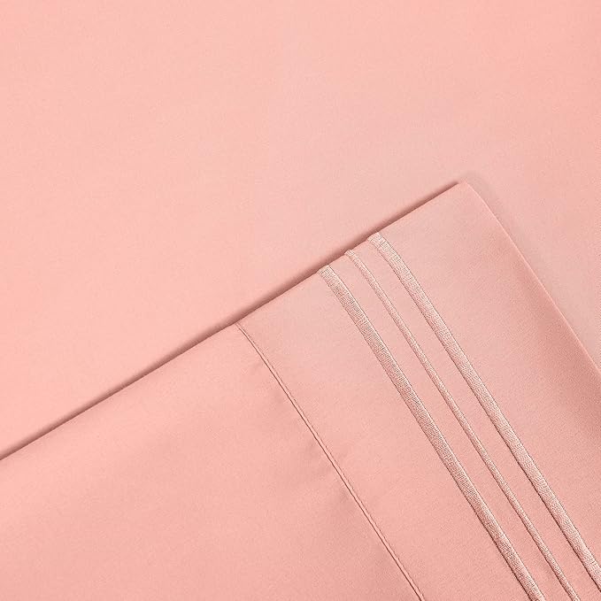 Modern Threads 6-Piece Bed Sheet Set - Deep Pocket, Soft Brushed Microfiber Sheets, Cool & Breathable for Mattress Up to 21 Inches, Includes 4 Pillowcases, Flat & Fitted Sheets, Cloud Pink Queen