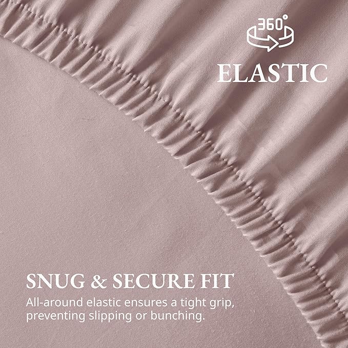 Lane Linen Twin XL Fitted Sheet, 100% Organic Cotton 2-Piece Set (1 Fitted Sheet, 1 Pillowcase), Percale Weave, Bottom Sheet, Soft, Breathable, Fits Mattress Upto 15" Deep - Sepia Rose (No Flat Sheet)