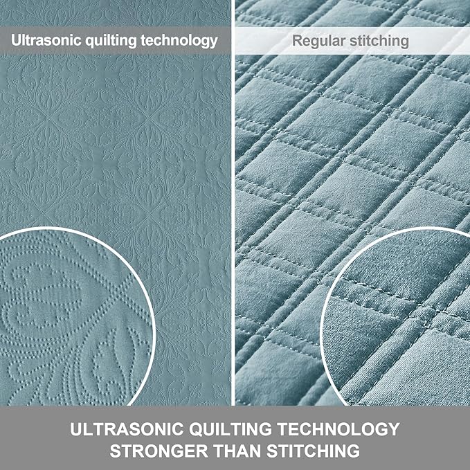 Hansleep Blue Quilt California King Size - Baroque Ultrasonic All Season Bedspread California King, Soft Lightweight Coverlet Bedding Set, 3 Pieces (1 Quilt, 2 Pillow Shams)