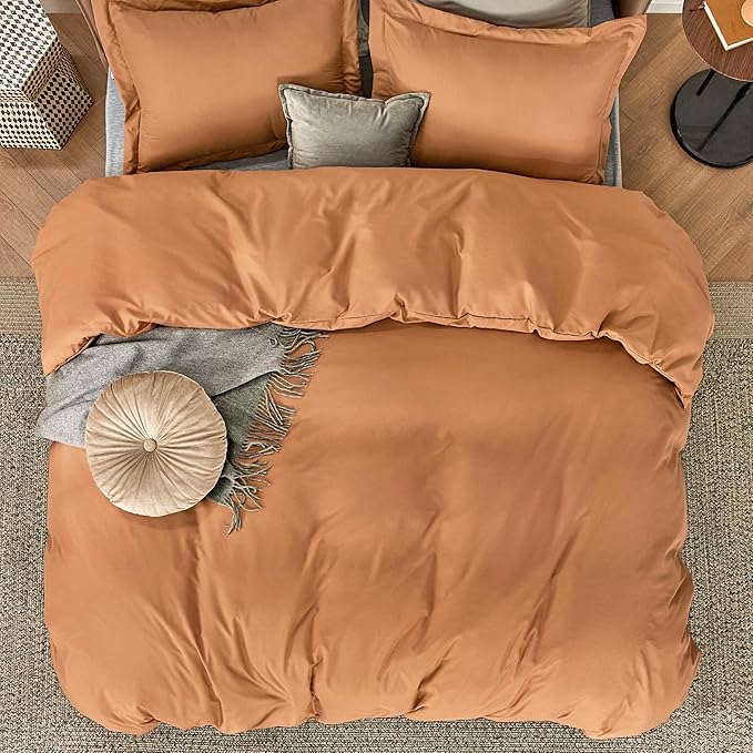 Bedsure Duvet Cover California King Size - Soft Double Brushed Bedding Set for Kids & Adults, Zipper Closure, 3 Pieces, Includes 1 Duvet Cover (104"x98") & 2 Pillow Shams, NO Comforter, Burnt Orange