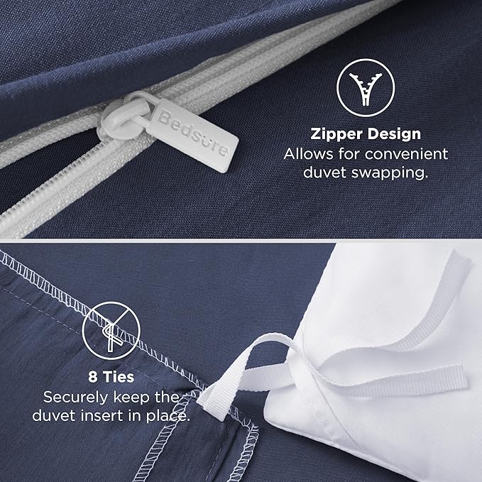 Bedsure Navy Duvet Covers Queen Size - Prewashed Cotton-Like Polyester Duvet Cover, Soft Queen Duvet Cover Set 3 Pieces with Zipper Closure, 1 Duvet Cover 90x90 inches and 2 Pillow Shams