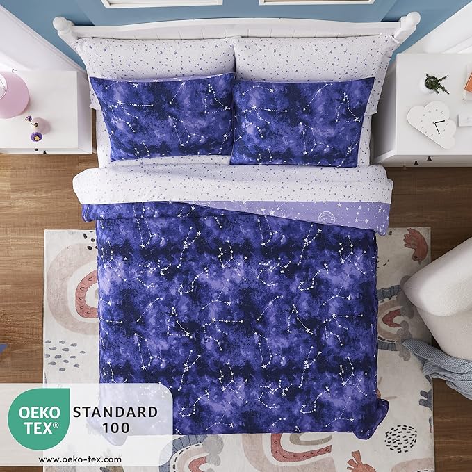 Full Kids Comforter Set - 7 Pieces Full Bedding Sets for Boys Girls Teen, Glow in The Dark Galaxy Bed in A Bag with Sheets