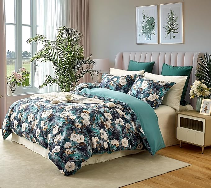 Cupocupa Duvet Cover King Size Set Boho Floral Pattern King Duvet Cover Set for King Size Bed Vintage Soft Bedding Leaf Print Duvet Cover with Pillowcases