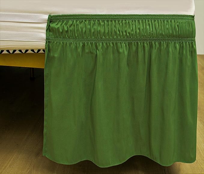 Wrap Around Bed Skirts Elastic Dust Ruffles, Easy Fit Wrinkle and Fade Resistant Silky Microfiber Fabric Solid Color Bedskirt, 12 Inch Tailored Drop Sage for Queen Size Bed Skirt