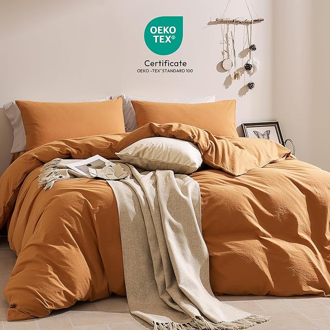 JELLYMONI Duvet Cover King Size - 100% Washed Cotton Comforter Cover with Linen-Like Texture, Breathable & Soft Bedding for Modern Home, Guest Room and Everyday Use,1 Duvet Cover & 2 Pillowcases