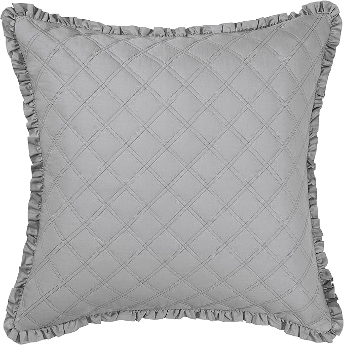 Laura Ashley Home - Queen Comforter Set, Reversible Cotton Bedding, Includes Matching Shams with Bonus Euro Shams & Throw Pillows (Annalise Grey, Queen)