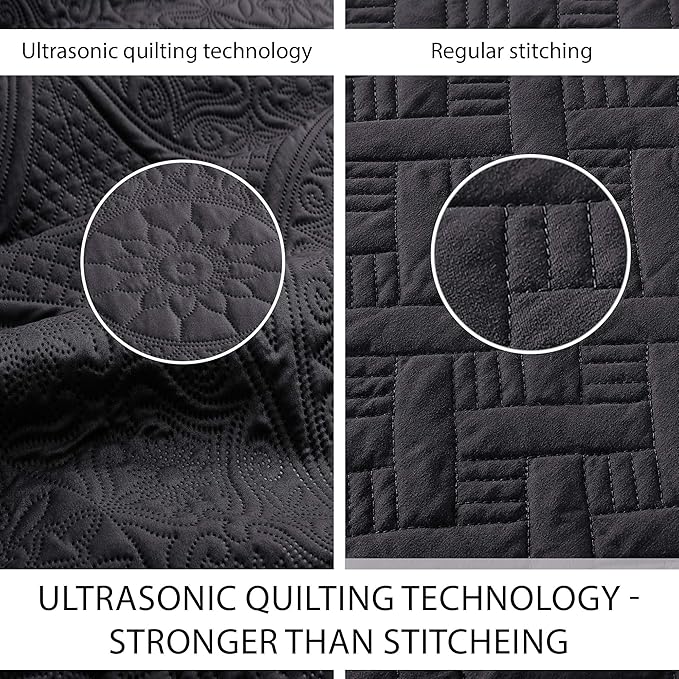 IR Imperial Rooms 10 Pack Twin Quilt Bedding Set (68" x 86") - Bulk Wholesale for Hotels, Guest Bedroom & Airbnbs - Lightweight Microfiber Reversible Floral Embossed Quilts Bedspreads (Black)
