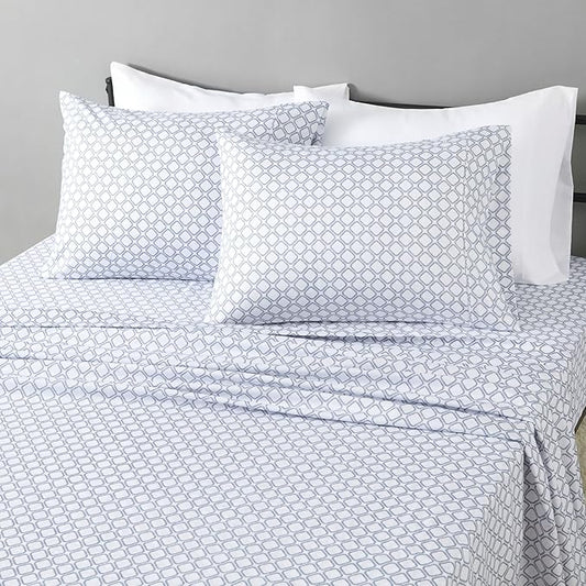 Amazon Basics Lightweight Microfiber 4-Piece Bed Sheet Set, Full, Aqua, Printed