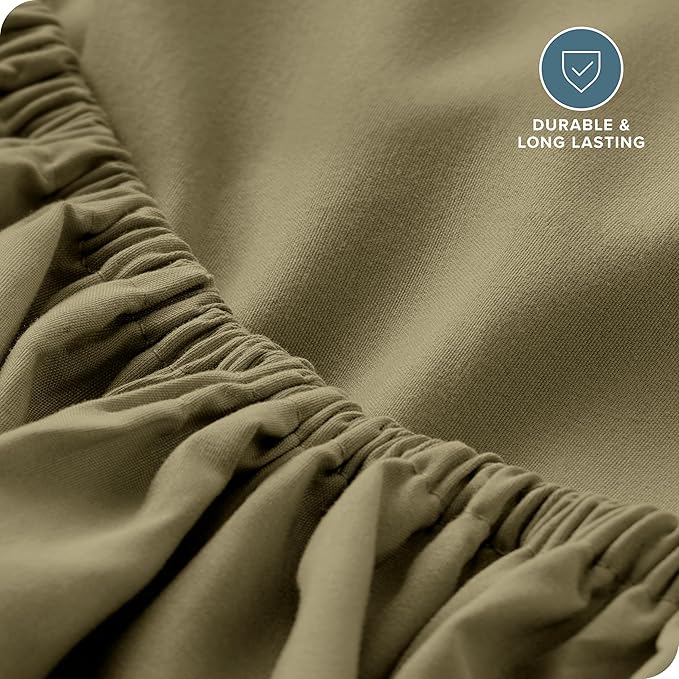 Bare Home Fitted Bottom Sheet Twin Extra Long - Premium 1800 Microfiber - Ultra-Soft Wrinkle Free - Deep Pocket - Twin XL Fitted Sheet (Twin XL, Olive)