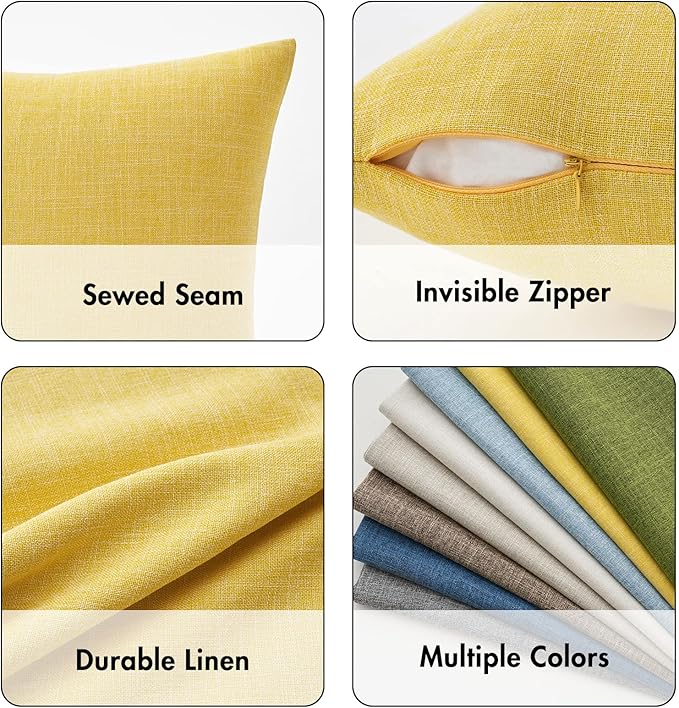 MIULEE Pack of 2 Decorative Linen Burlap Textured Pillow Covers Farmhouse Boho Accent Lumbar Pillowcases Spring Home Decor for Couch Sofa Bedroom Living Room 12x20 Inch Yellow