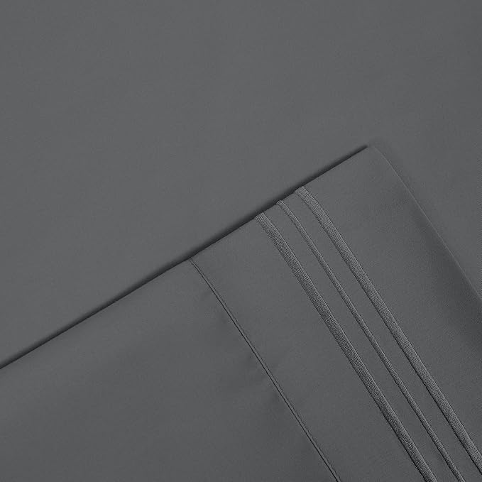 Modern Threads 6-Piece Bed Sheet Set - Deep Pocket, Soft Brushed Microfiber Sheets, Cool & Breathable for Mattress Up to 21 Inches, Includes 4 Pillowcases, Flat & Fitted Sheets, Gray Queen