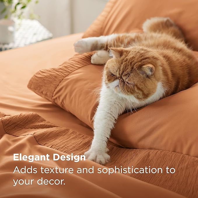 Bedsure Queen Sheet Set - 4 Pieces Soft Queen Size Sheets - Breathable & Cooling - Hotel Luxury - Easy Care Polyester Microfiber Bedding for Women, Men, Dusty Orange