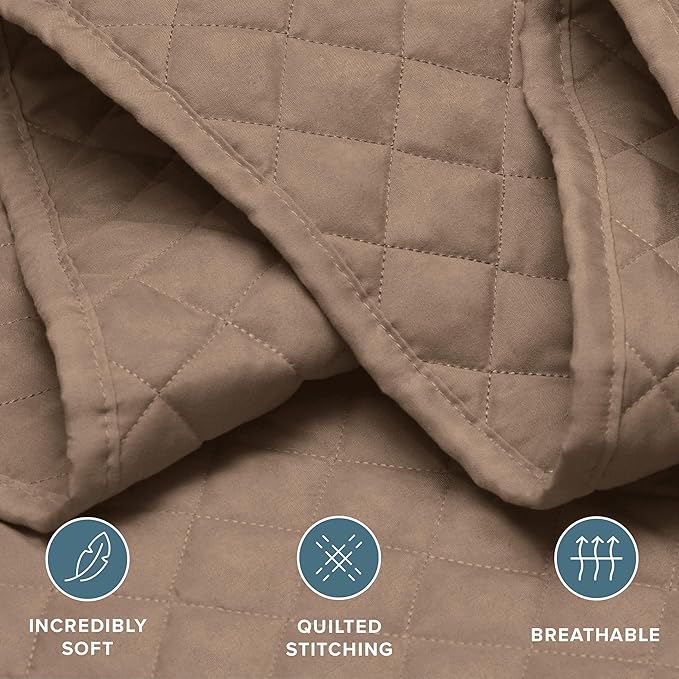 Bare Home Coverlet Set - Full/Queen - Lightweight Bed Decor - Comforter Alternative - All-Season Quilted Bedspread (Full/Queen, Taupe)