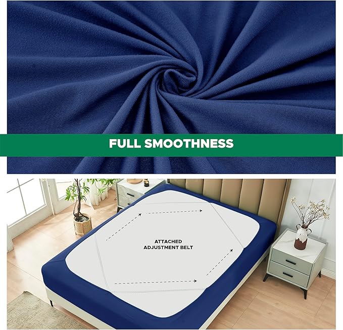 Biscaynebay Decorative Box Spring Cover Queen Size, Navy Jersey Luxurious Jersey Knitting Stretchy Wrap Around 4 Sides Bed Skirt for Home/Hotels, Easy Fit Wrinkle & Fade Free Machine Washable