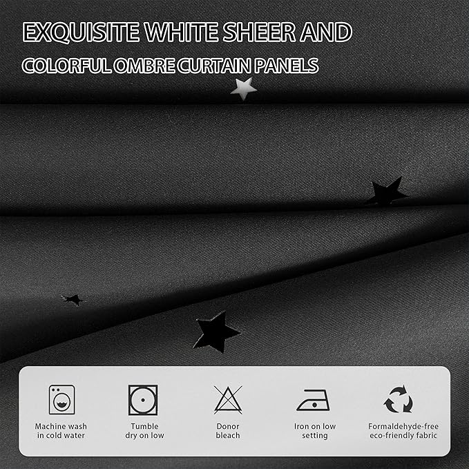 XiDi Black Out Curtains - Unicorn Kids Room Decor, Black & White 52" Wide 2 Panel Blackout
