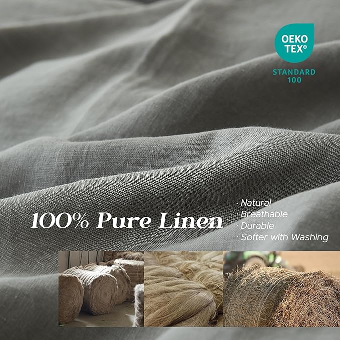 Simple&Opulence 100% Linen Duvet Cover Set 2pcs Natural French Basic Style Washed Flax Solid Color Breathable Soft Farmhouse Bedding with Button Closure (Ultimate Grey, Twin)