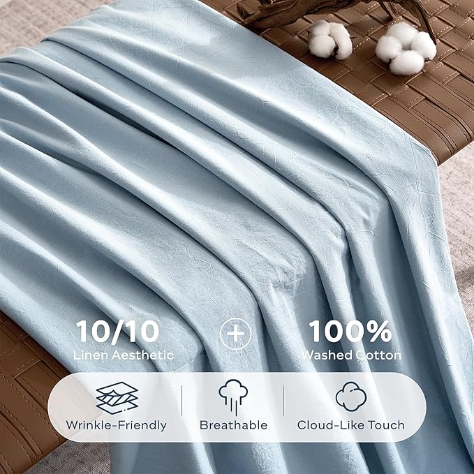 JELLYMONI Duvet Cover Full Size - 100% Washed Cotton Comforter Cover with Linen-Like Texture, Breathable & Soft Bedding for Modern Home, Guest Room and Everyday Use,1 Duvet Cover & 2 Pillowcases