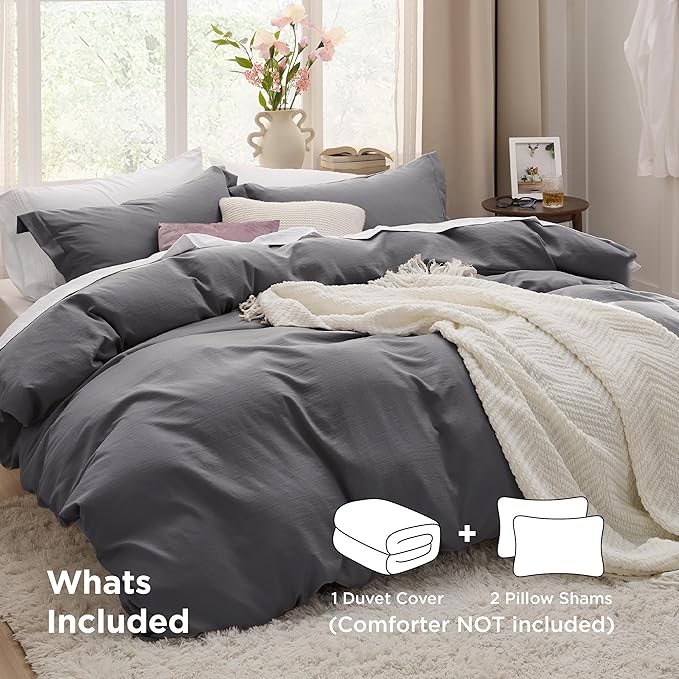 Bedsure Dark Grey Oversized Queen Duvet Cover - 3 Pieces Prewashed Cotton-Like Polyester Extra Soft Bedding Set, Includes 1 Duvet Cover 98x98 Inches with Zipper Closure & 2 Pillow Shams, No Comforter