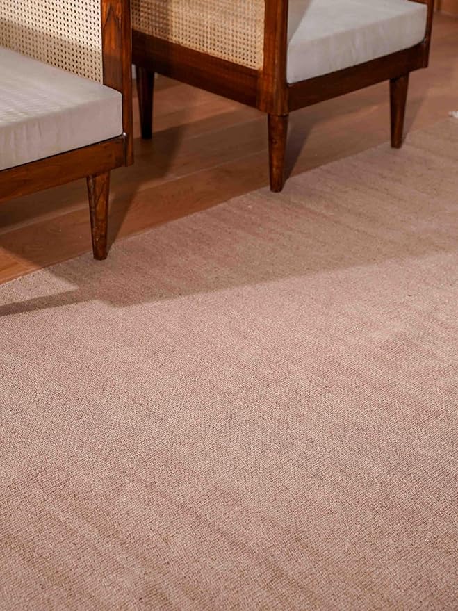 Rugsotic Carpets Hand Woven Flat Weave Kilim Wool ECO-Friendly Area Rugs - 9'x12', Rectangle Shape, Light Brown Color, Solid Plain Design, Low Pile Handmade Rugs for Living Room (D00111)