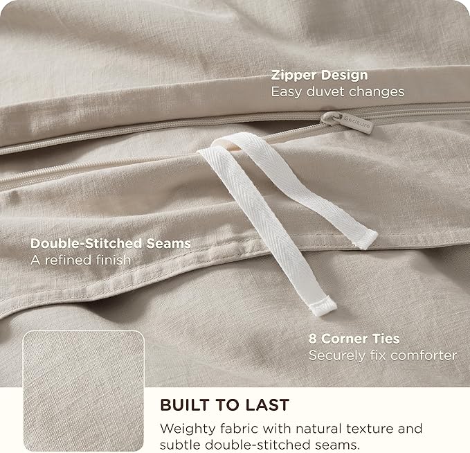 Bedsure Cotton Duvet Cover Full - Luxury Slub Weave 100% Cotton Duvet Cover with a Linen Like Textured, Easy Change Durable Bedding, Natural Linen, 80" x 90"