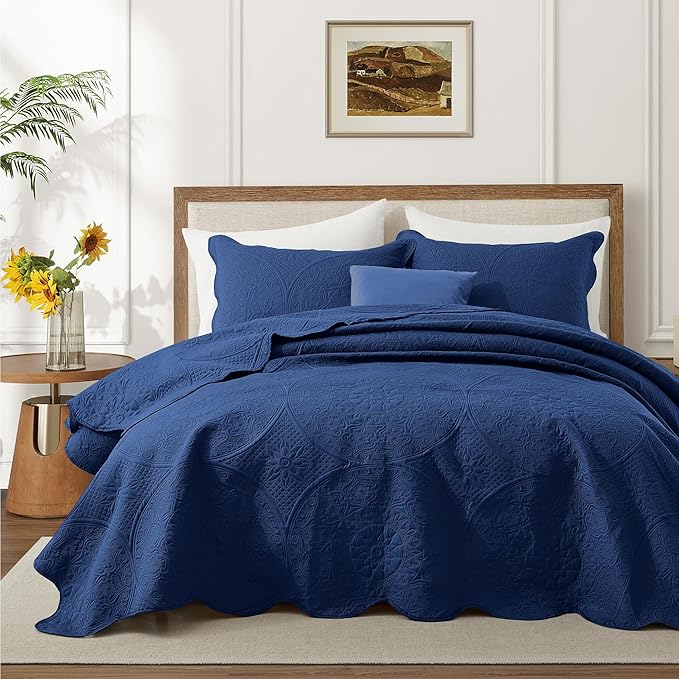 IR Imperial Rooms 10 Pack Queen Quilt Bedding Set (90" x 96") - Bulk Wholesale for Hotels, Guest Bedroom & Airbnbs - Lightweight Microfiber Reversible Floral Embossed Quilts Bedspreads (Blue)