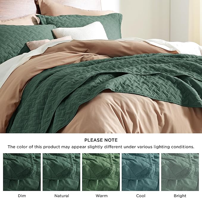 Bedsure Quilts Twin Size - Lightweight Bedspreads Twin Size with Basket Weave Pattern, Soft Quilt Bedding, Dark Green Comforter Coverlet for All Seasons (68" x 86")