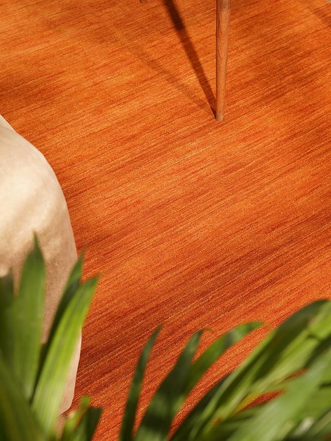 Rugsotic Carpets Hand Knotted Loom Wool ECO-Friendly Area Rugs - 5'x8', Rectangle, Orange Color, Solid Plain Design, High Pile Handmade Anti Skid Area Rugs for Living Room, Bed Room (L00111)