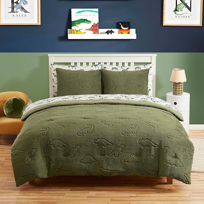Full Size Kids Comforter Set - Dinosaur Embossed Bedding Set Bed in a Bag for Boys and Girls Toddlers Sheet Set and Comforter, Dinosaur Embossed