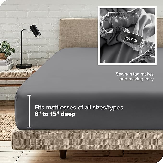 Bare Home Fitted Bottom Sheet Hospital Size - Premium 1800 Microfiber - Ultra-Soft Hotel Luxury - Deep Pocket - Durable and Long Lasting (Hospital, Grey)