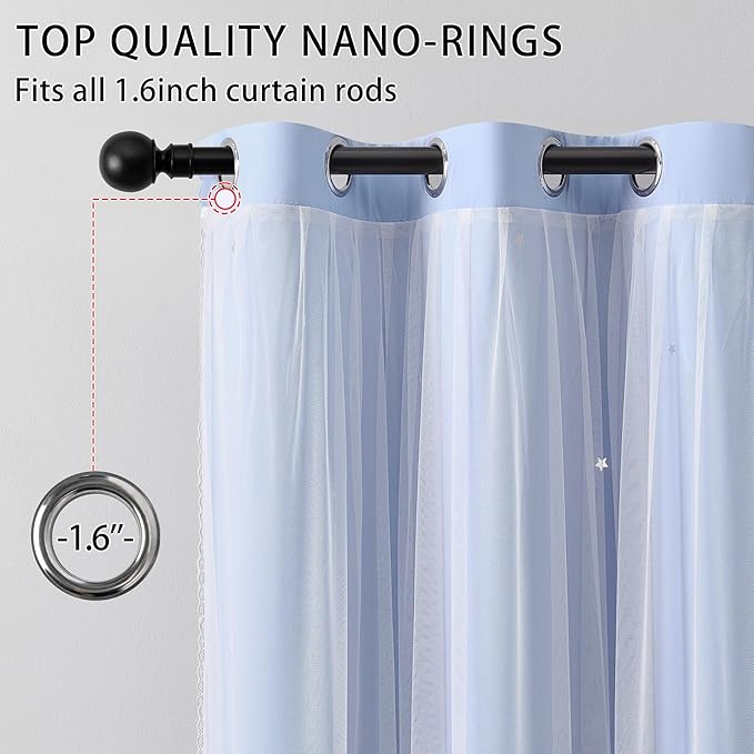 XiDi Sky Blue Blackout Curtains with Sheer Overlay Mix and Match Double Layer Thermal Insulated Window Panels 90 inch for Living Room Bedroom Blue Drapes with Tiebacks Grommet Top 52" Wx90 Lx2