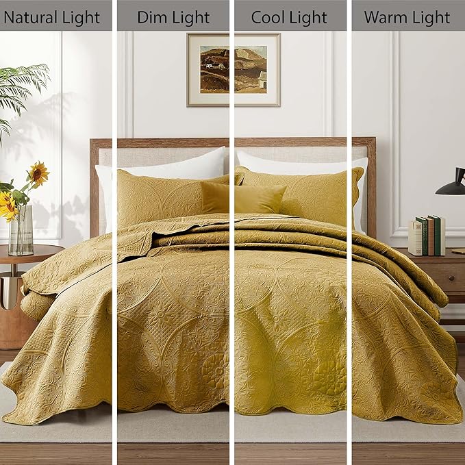IR Imperial Rooms 10 Pack Twin Quilt Bedding Set (68" x 86") - Bulk Wholesale for Hotels, Guest Bedroom & Airbnbs - Lightweight Microfiber Reversible Floral Embossed Quilts Bedspreads (Ochre)
