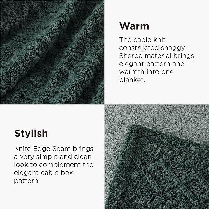 Bedsure Gentlesoft Sherpa King Size Blanket for Bed- Fleece Fluffy & Cozy Cable Jacquard Tufted for Women Gift, Thick and Warm Christmas Blanket for Winter, Dark Green, 108x90 Inches