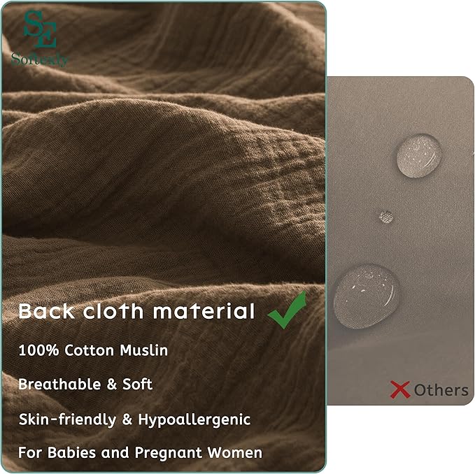 SE SOFTEXLY Muslin Duvet Cover Queen Size, 100% Washed Cotton Duvet Cover Set, Ultra Soft Comforter Cover Linen Like, 3 Pieces Minimalist Gauze Duvet Cover with 2 Pillowcases, 90"x90", Dark Brown