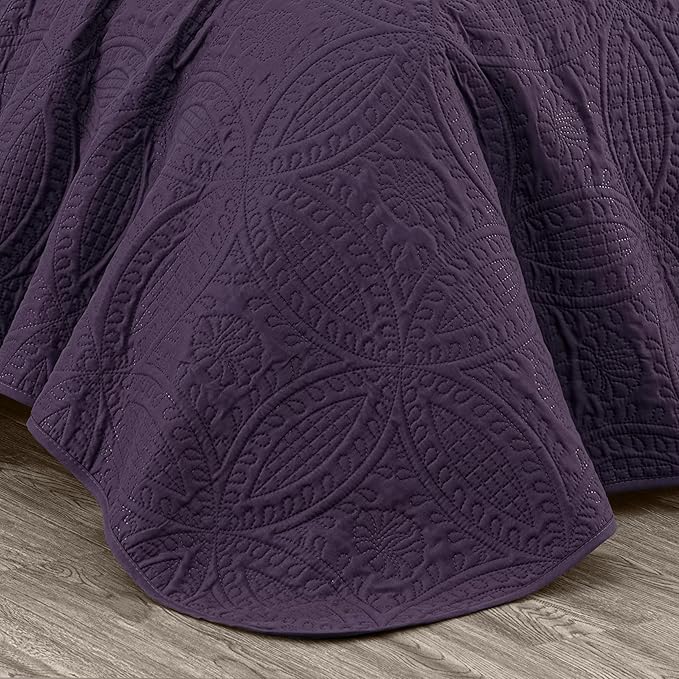 Chezmoi Collection Austin 3-Piece Oversized Bedspread Coverlet Set (King, Purple)