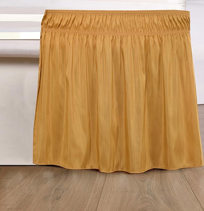 Bed Skirt - Wrap Around Bed Skirts Elastic Dust Ruffles, Easy Fit Wrinkle and Fade Resistant Luxurious Fabric Solid Color, Gold King Size Beds 15 Inch Drop