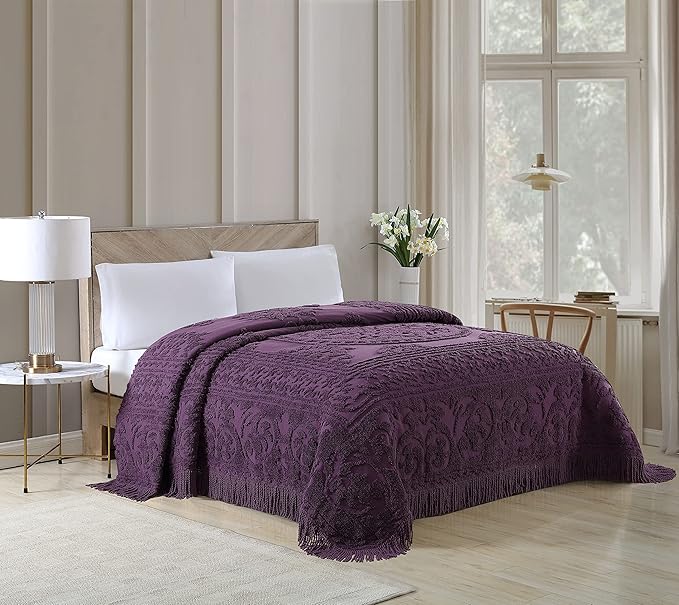 Beatrice Home Fashions Medallion Chenille Bedspread, Twin, Eggplant