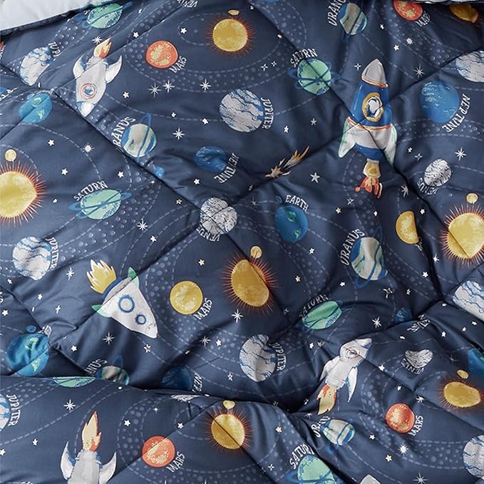 Twin Space Bedding Sets for Boys, 2 Pieces Kids Twin Comforter Sets, Super Soft Lightweight for All Seasons, Includes 1 Comforter (66"x86") and 1 Pillowcase (20"x26"+2")