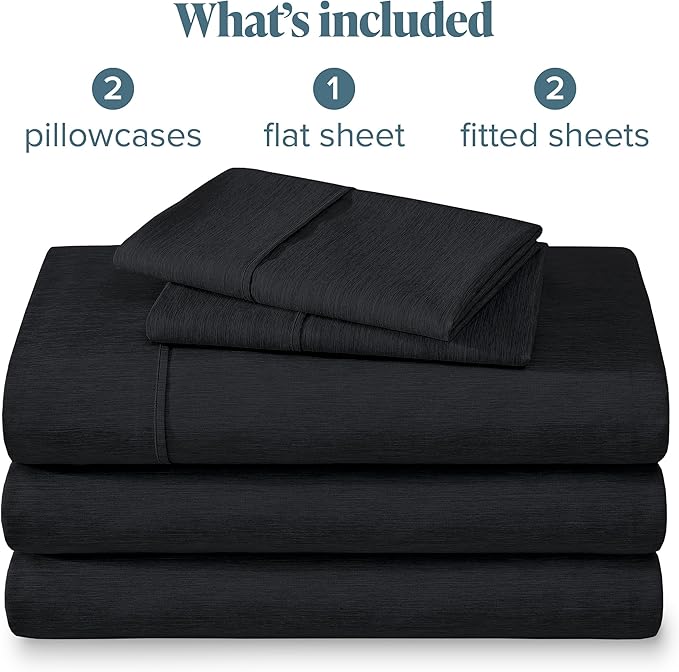 Bare Home Split King Sheet Set - 1800 Ultra-Soft Microfiber Double Brushed - Deep Pockets - Easy Fit - 5 Piece Set - Bed Sheets (Split King, Heathered Black)