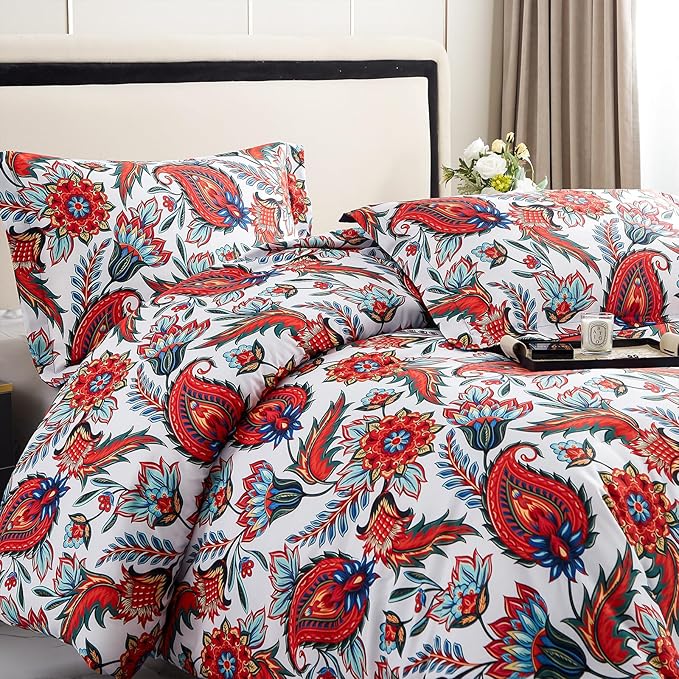 Ikawaapurry Floral King Size Comforter Set for King Bed Farmhouse Boho Bedding Comforter Sets Fluffy Lightweight Flowers Plants All Season 3 Pieces Comforter King with 2 Pillow Shames