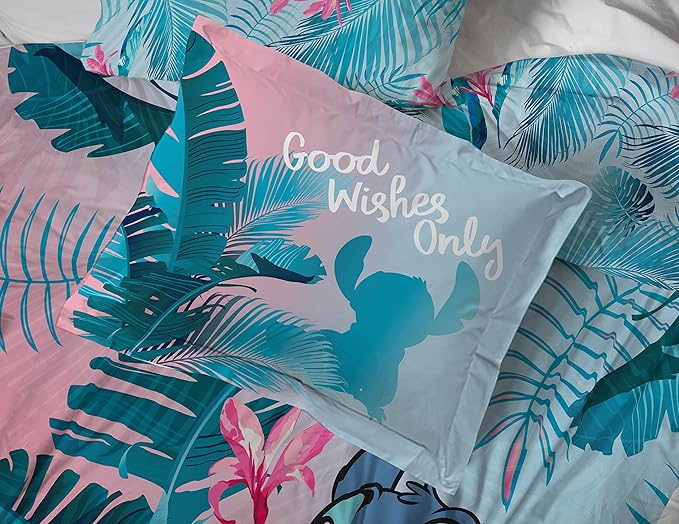 Jay Franco Disney Lilo & Stitch Floral Fun 5 Piece Twin Bed Set - Includes Reversible Comforter & Sheet Set Bedding - Super Soft Fade Resistant Microfiber
