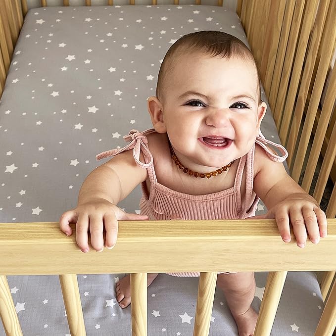 Newton Baby Fitted Crib Sheet (2-Pack) - Ultra Breathable and Soft, Organic Cotton, Fits All Standard Cribs, Stardust Grey & Plain White
