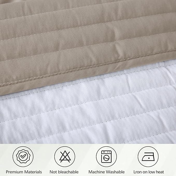 King Size Khaki Bed Skirt with 14-Inch Drop, Easy Fit Wrap-Around Cover for Bed, Wrinkle-Free and Fade-Resistant Box Spring Cover. (Linen Stripes, Queen)