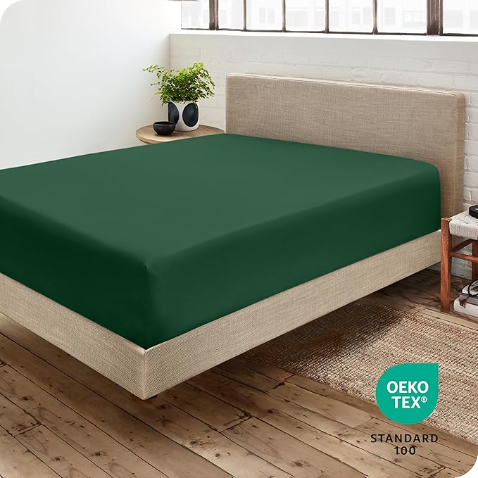 Bare Home Fitted Bottom Sheet Twin Size - Premium 1800 Microfiber - Ultra-Soft Hotel Luxury - Deep Pocket - Durable and Long Lasting - Fitted Sheet (Twin, Forest Green)