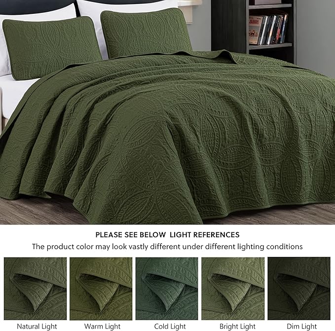 Chezmoi Collection Austin 3-Piece Oversized Bedspread Coverlet Set (King, Cypress Green)