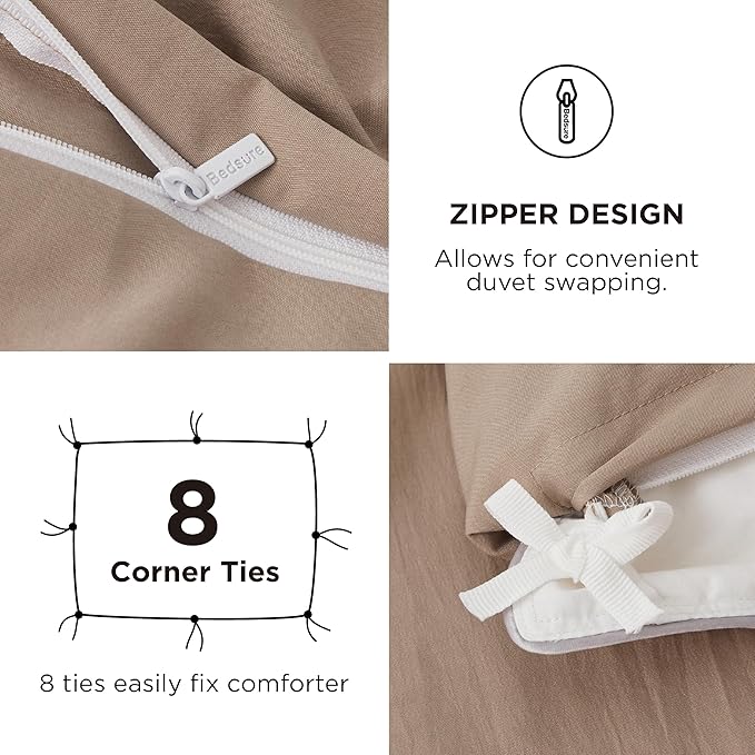 Bedsure Duvet Cover King Size with Fitted Sheet - 4 Pieces Prewashed Cotton-Like Polyester Extra Soft Bedding Set, Includes 1 Duvet Cover 104x90 Inches, 2 Pillow Shams, 1 Fitted Sheet, Deep Beige