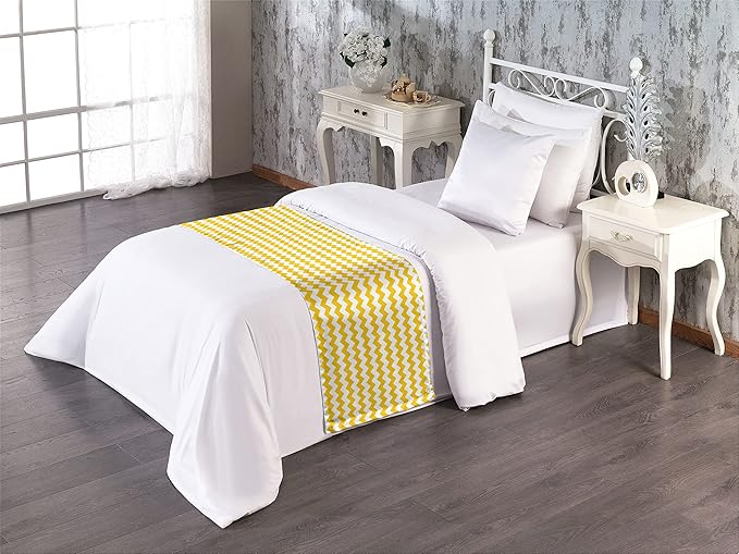 Lunarable Mustard Bed Runner, Zigzag Pattern Chevron Criss-Crossed Triangle Arrow Style Lines Geometric, Decorative Accent Bedding Scarf for Hotels Homes and Guestrooms, Twin, Yellow