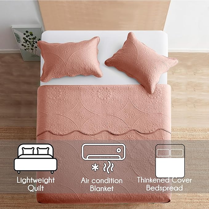 IR Imperial Rooms 8 Pack Quilt King Size Bedding (106" x 96") - Bulk Wholesale for Hotels, Guest Bedroom & Airbnbs - Lightweight Microfiber Reversible Floral Embossed Quilts Bedspreads (Peach)