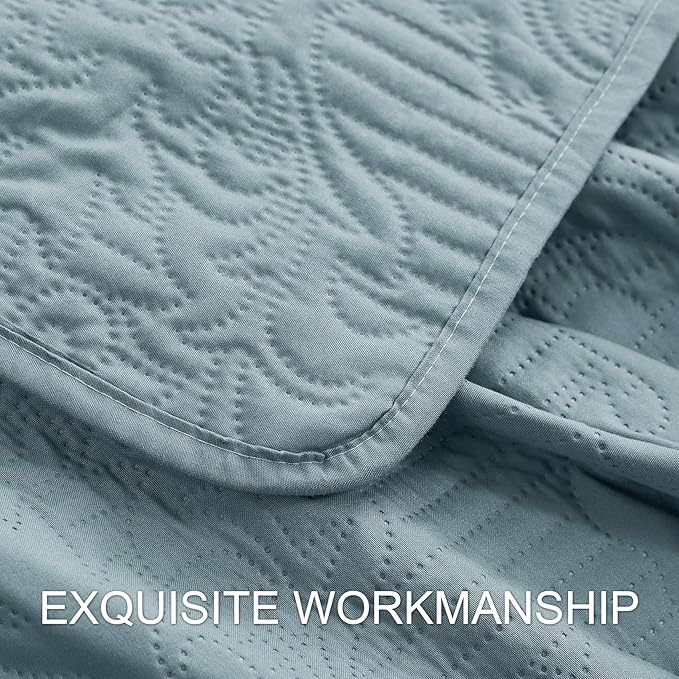 Hansleep Blue Quilt Twin Size - Damask Ultrasonic All Season Bedspread Twin, Soft Lightweight Coverlet Bedding Set, 2 Pieces (1 Quilt, 1 Pillow Sham)