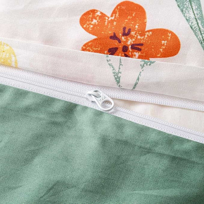OAITE Duvet Cover Set Twin Size Floral Pattern Ultra Soft 100% Cotton Duvet Cover Sets 3-PC, Breathable Duvet Cover with Zipper Closure & Corner Ties(2 Pillow Shams,1 Duvet Cover)