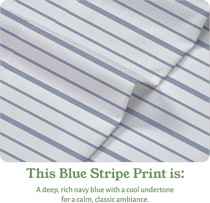 California Design Den California King Sheet Stripe, 100% Organic Cotton Percale Sheets, Deep Pocket Cal King Size Sheets & Pillowcase Set - Blue Stripe
